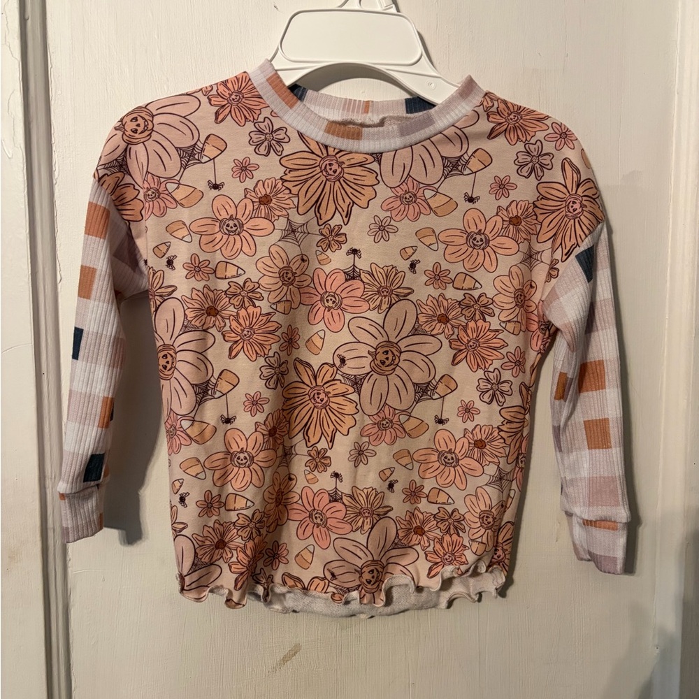 Floral Delight Long Sleeve Tee - Peach and Cream